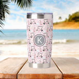 Golf Gal Pink Cart Pattern Monogram Water Bottle Insulated Tumbler
