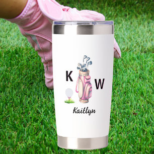 Golf Gal Pink Golf Bag Name Monogram Water Bottle  Insulated Tumbler