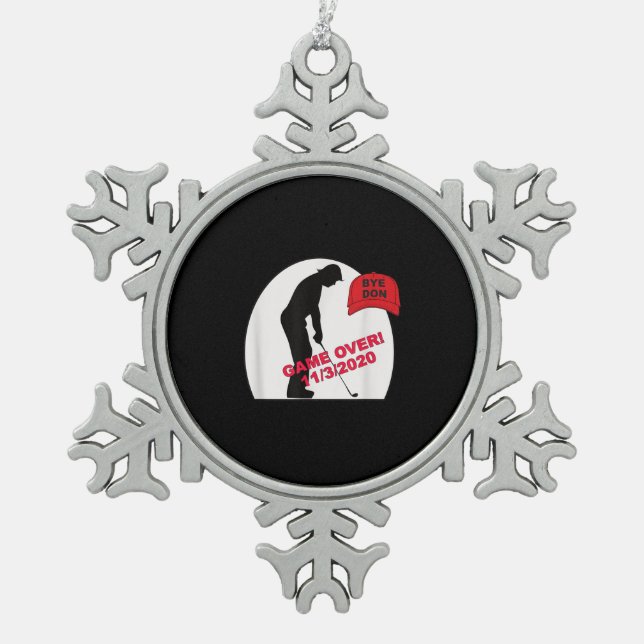 Golf Game is Over Funny Anti-Trump Snowflake Pewter Christmas Ornament (Front)