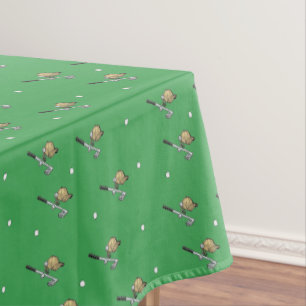 Golf gear on green tablecloth