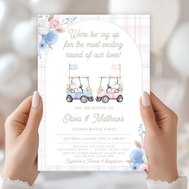 Golf Gender Reveal Invitation - Golf Carts (Golf Gender Reveal Invitation – Blue & Pink Golf Carts)