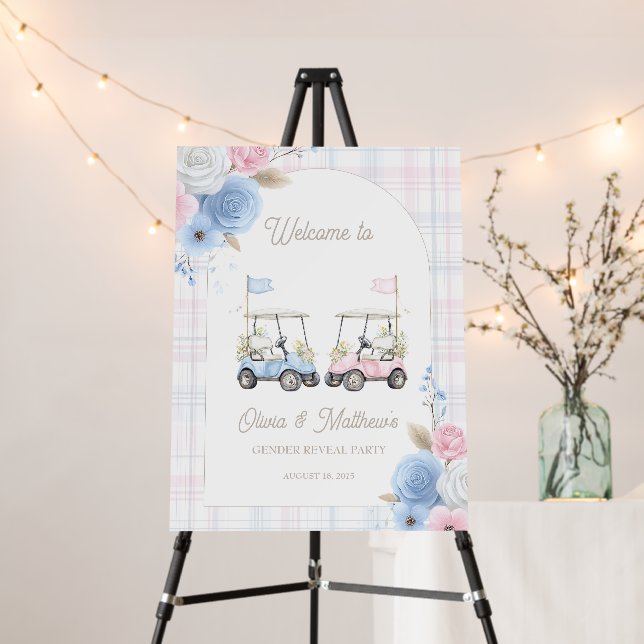 Golf Gender Reveal Welcome Sign - Baby Golf Carts (In Situ (Stand))