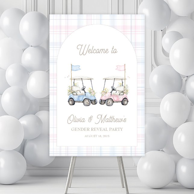 Golf Gender Reveal Welcome Sign - Golf Carts (Golf Gender Reveal Welcome Sign | Blue & Pink Golf Carts)