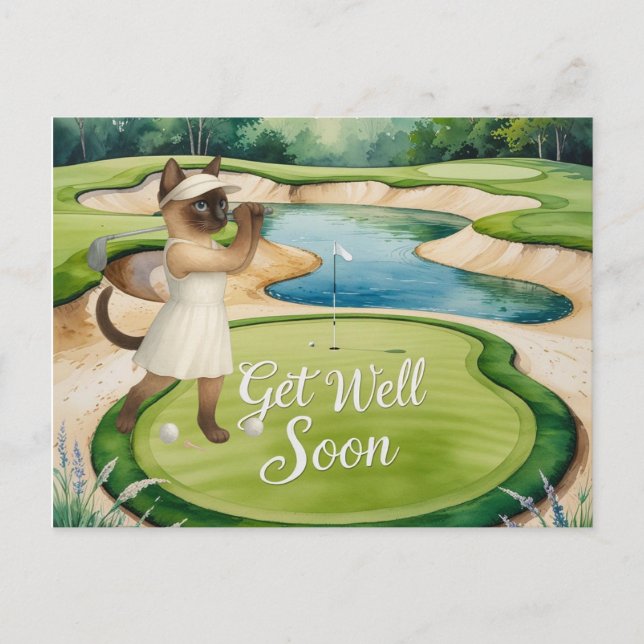 Golf Get Well Soon Card for cat lover golfers (Front)