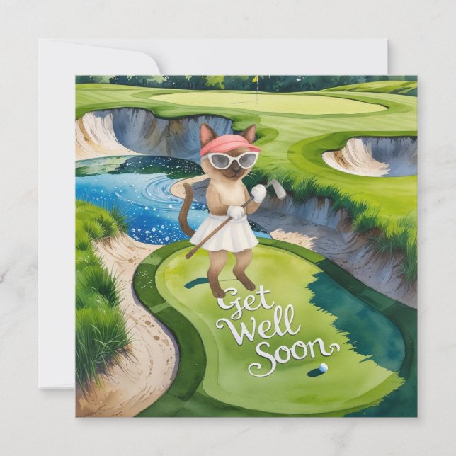 Golf Get Well Soon Card for cat lover golfers (Front)