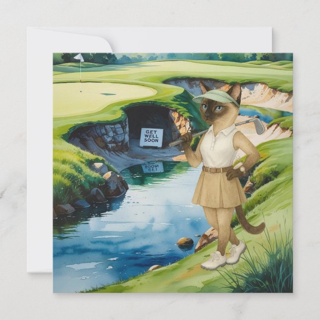Golf Get Well Soon Card for cat lover golfers (Front)