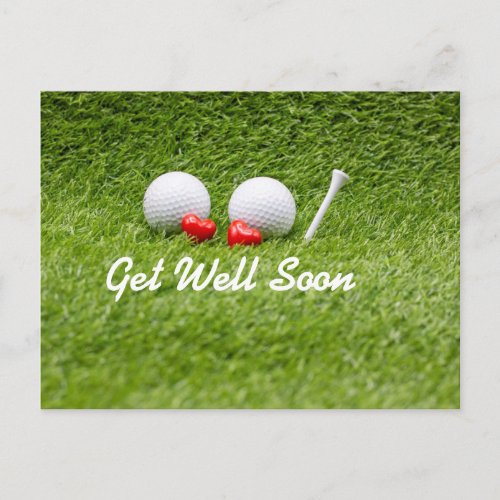 Golf Get well soon golf balls and tee with love Postcard