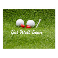Golf Get well soon golf balls and tee with love Postcard