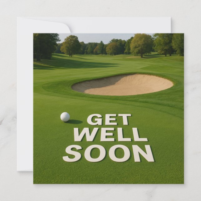 Golf get well soon text near bunker for golfer (Front)