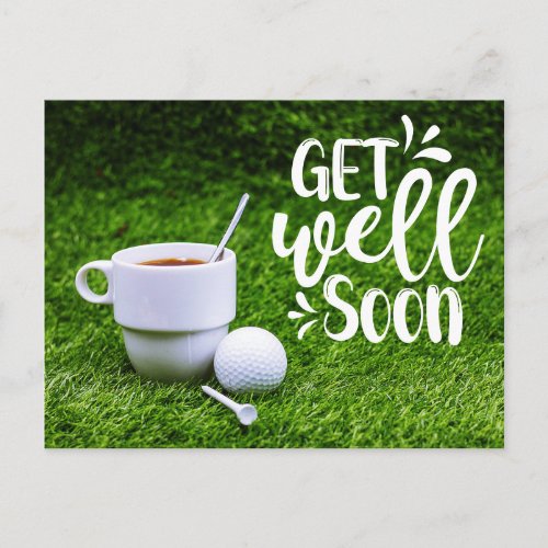 Golf Get well soon with cup of coffee and ball Postcard