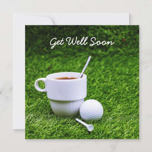 Golf get well soon with cup of tea and golf ball (Front)