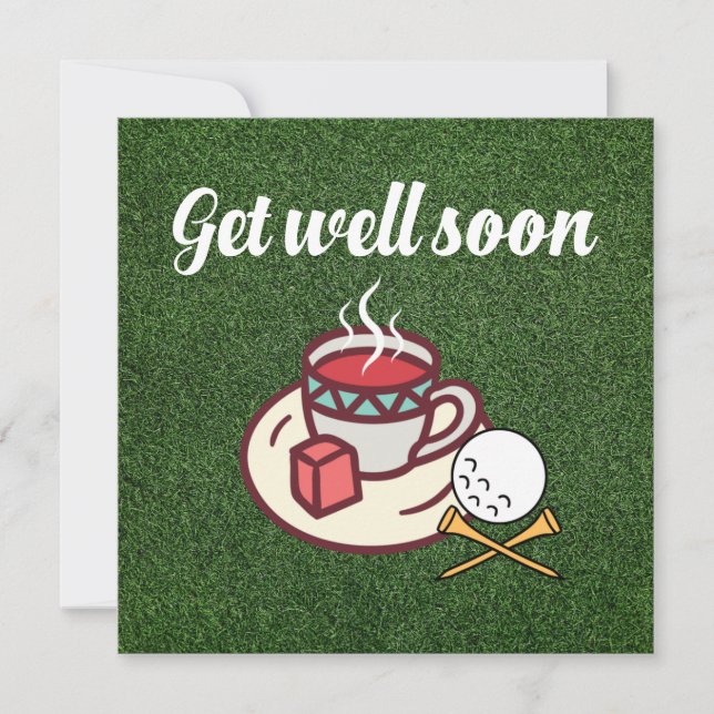 Golf Get well soon with cup of tea on green Card (Front)