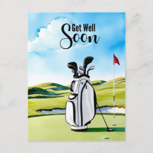 Golf get well soon with golf bag on putting green  postcard