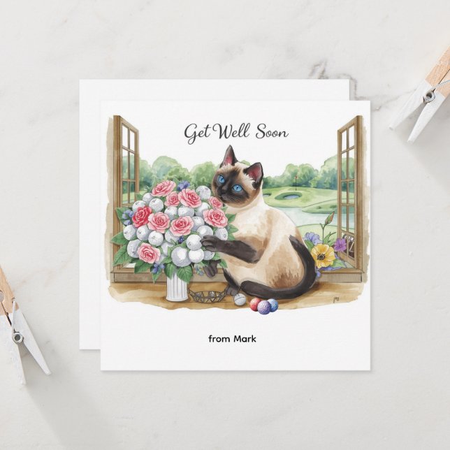 Golf get well soon with golf ball and flowers  card (Front/Back In Situ)