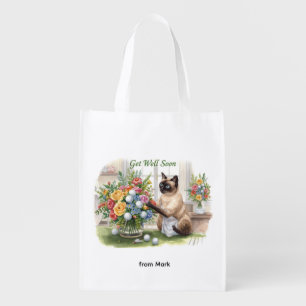 Golf get well soon with golf ball and flowers grocery bag