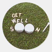 Golf Get well soon with golf ball and tee Classic Round Sticker