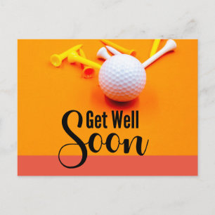 Golf Get Well Soon with golf ball and tee Postcard