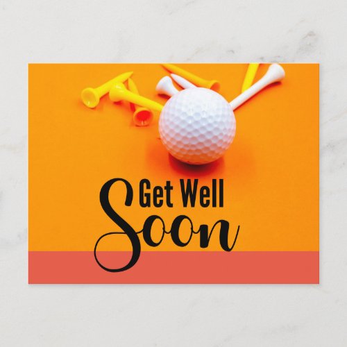 Golf Get Well Soon with golf ball and tee Postcard