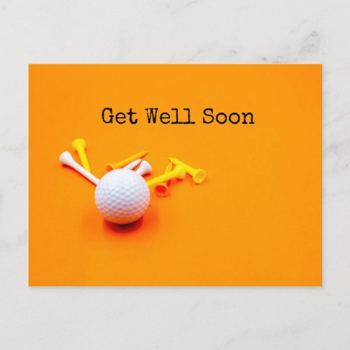 Golf Get Well Soon with golf ball and tee Postcard