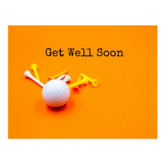 Golf Get Well Soon with golf ball and tee Postcard