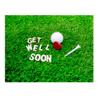 Golf Get Well Soon with golf ball on green love Postcard