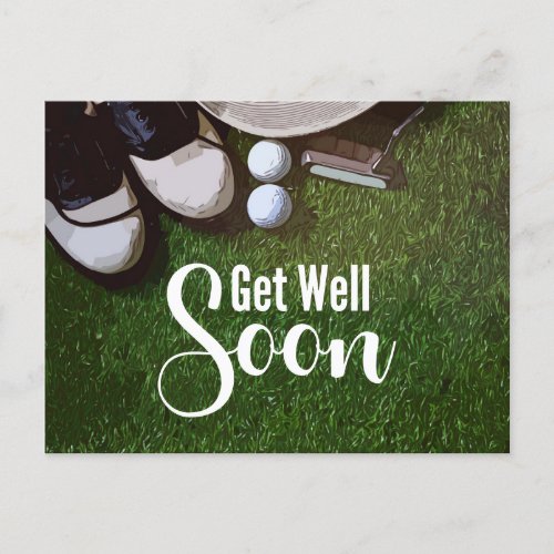 Golf Get Well Soon with golf ball on green   Postcard