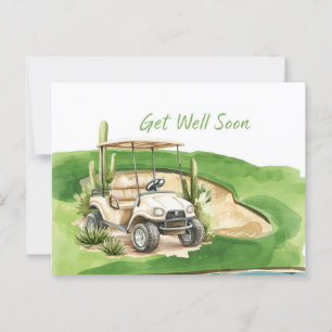 Golf Get well soon with Golf Cart on green Postcard
