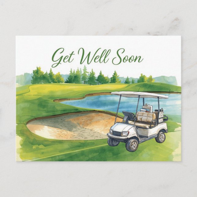 Golf Get well soon with Golf Cart on green Postcard (Front)