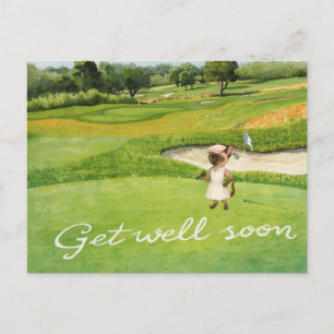 Golf Get well soon with golfer golfing on green  Postcard