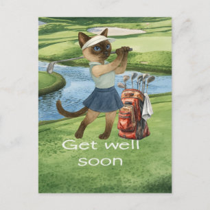 Golf Get well soon with golfer golfing on green Postcard