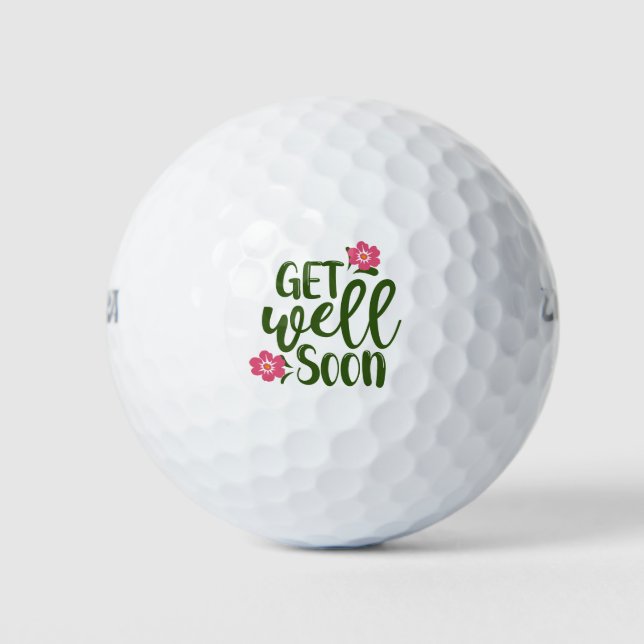 Golf Get well soon with pink flower Golf Balls (Front)