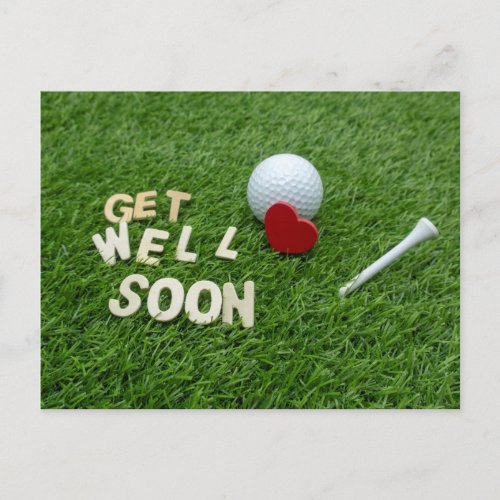 Golf Get well soon with text and ball on green Car Postcard