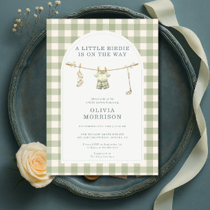 Golf Gingham Sage Green Baby Shower Invitation