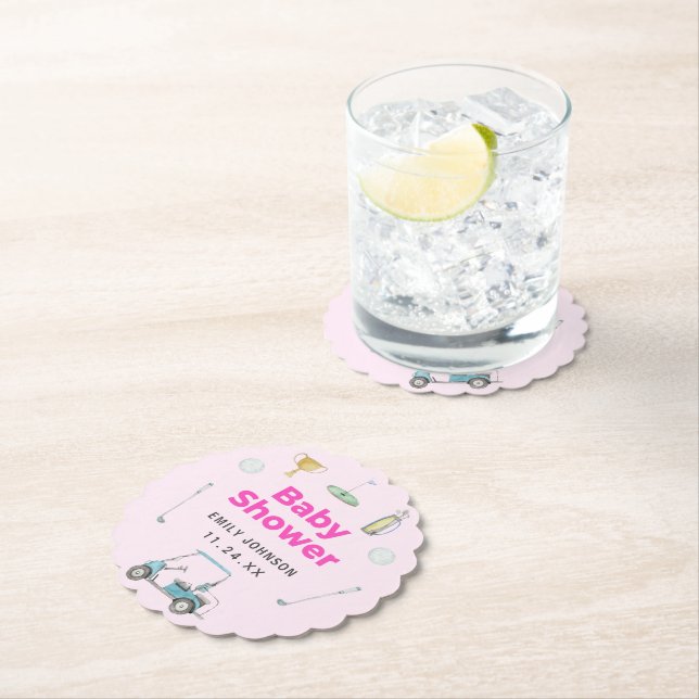 Golf Girl Baby Shower Paper Coaster (Insitu)