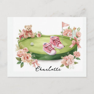 Golf Girl Baby Shower with pink teddy bear Postcard