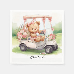 Golf Girl Baby Shower with teddy bear on golf cart Napkins