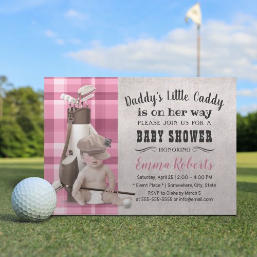 Golf Girl Future Golfer Cute Caddy Baby Shower Invitation