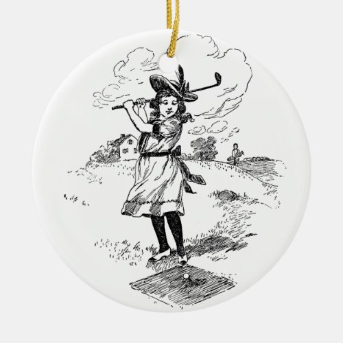 Golf Girl Golfing Vintage Art Ceramic Ornament