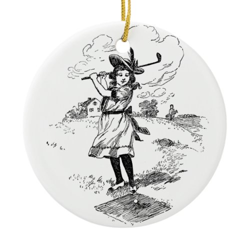 Golf Girl Golfing Vintage Art Ceramic Ornament