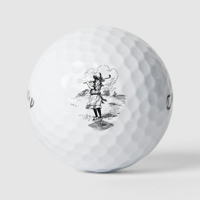 Golf Girl Golfing Vintage Art Golf Balls (Front)