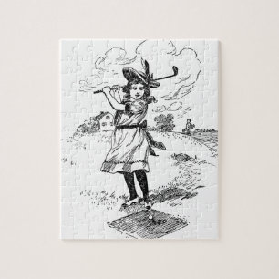 Golf Girl Golfing Vintage Art Jigsaw Puzzle