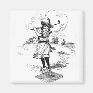 Golf Girl Golfing Vintage Art Magnet