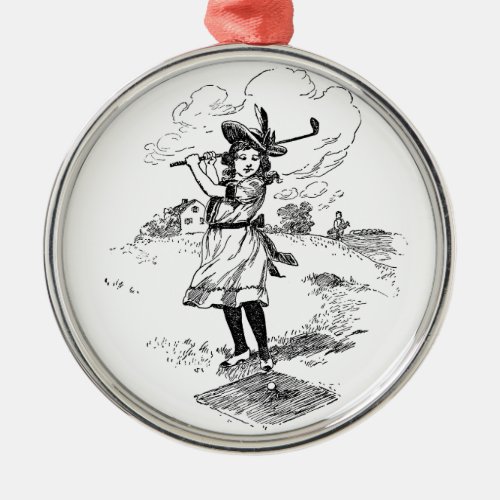 Golf Girl Golfing Vintage Art Metal Ornament