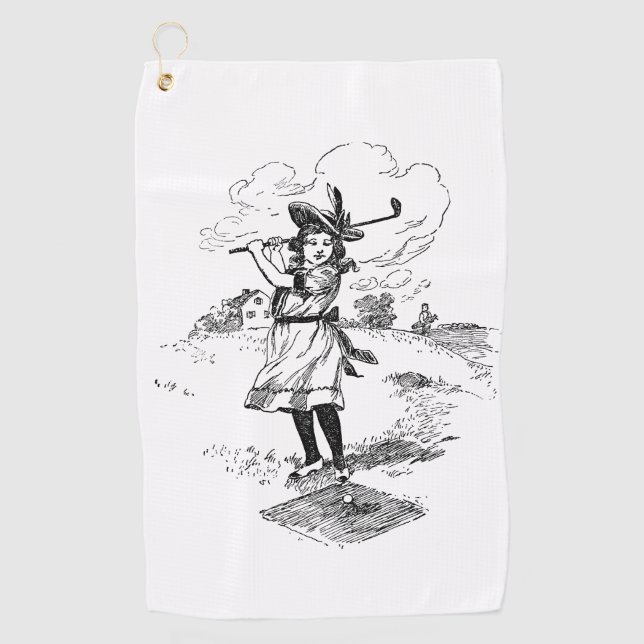 Golf Girl Golfing Vintage Art Towel (Front)