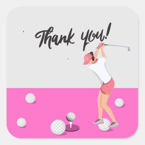 Golf Girl Lady Woman Golfing Thank you  pink Square Sticker