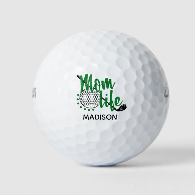 Golf Glitter Mom Life Funny Modern Custom Name Golf Balls (Front)