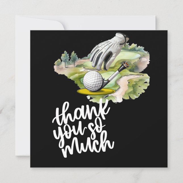 Golf glove and ball on golf course background thank you card (Front)