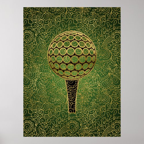 Golf Gold Green Filigree Sports Art Poster