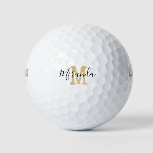 Golf Gold Monogram Initial and Name in black Golf Balls