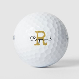 Golf Gold Monogram Initial and Name in black Golf Golf Balls